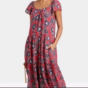 Knox Rose Rebel Red Flutter Sleeve Dress NWT